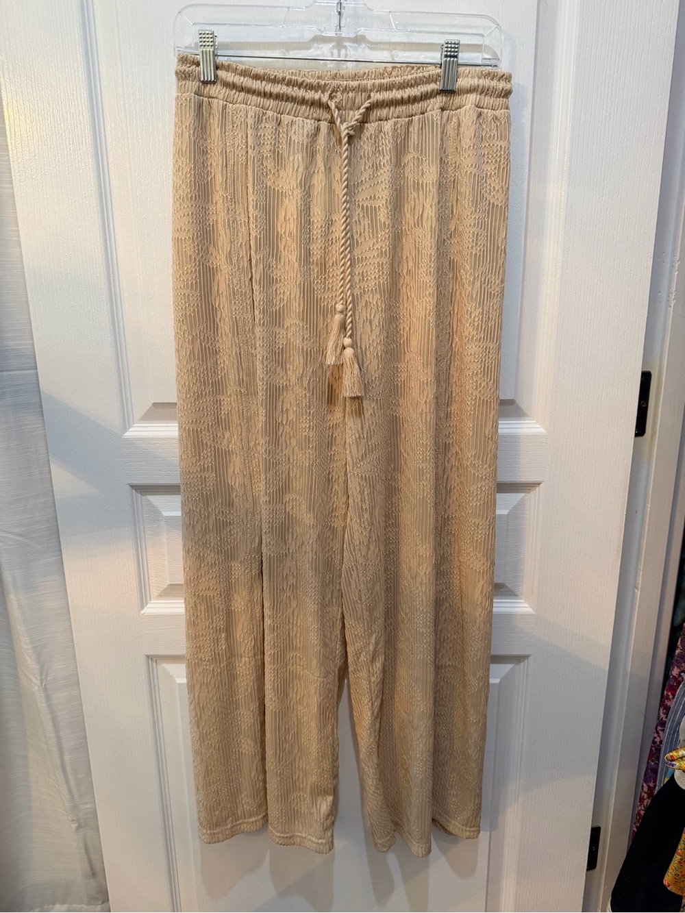 Aruba Blue Gold Textured Drawstring Coverup Pants with Slits SMALL NWT